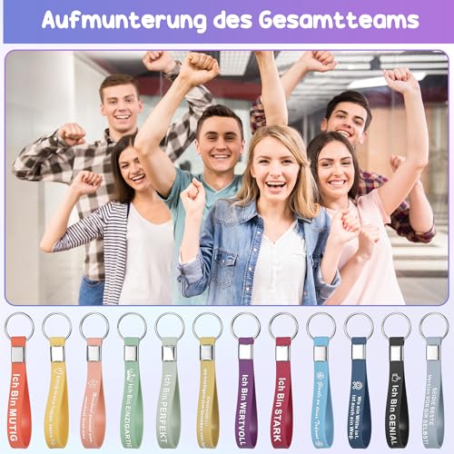 Huiguli 24 Stück Inspirierenden Schlüsselanhänger, Silikon Schlüsselanhänger auf Deutsch mit Motivierende Botschaften, Sprüchen Ermutigung Geschenk für Mitarbeiter Kollegen Teenager Lehrer