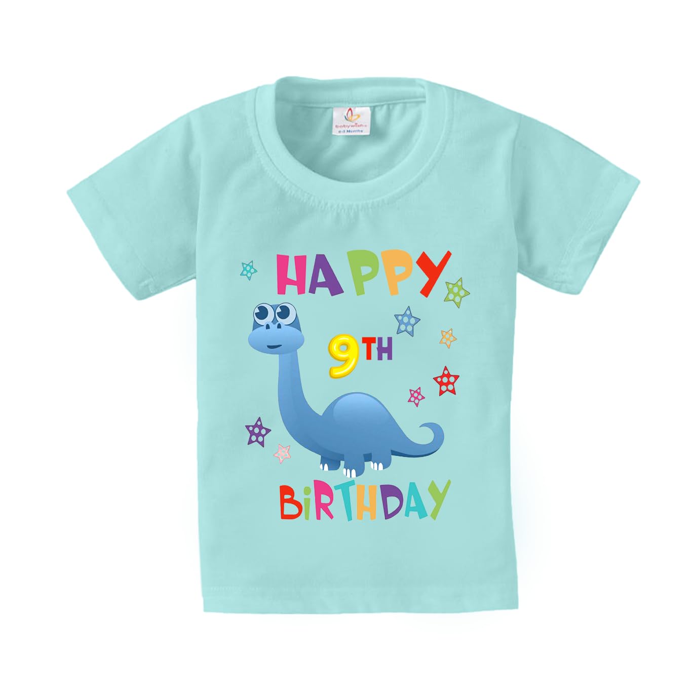 Birthday Milestone Dress for Boy’s and Girl’s Birthday Tshirt for Kids Happy Birthday T-Shirts Half Sleeve Celebration Birthday boy Girl T-Shirt Happy 9th Birthday Dino-Stars