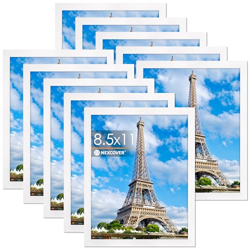 NEXCOVER 8.5 by 11 Picture Frame White 10PK Picture Frames 8.5 x 11 with Shatterproof HD Plexiglass Horizontal and Vertical Wall Hanging Photo Frames for Photo Poster Certificate Magazine