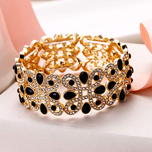 EVER FAITH Women's Crystal Elegant Wedding Knot Tear Drop Elastic Stretch Bracelet3