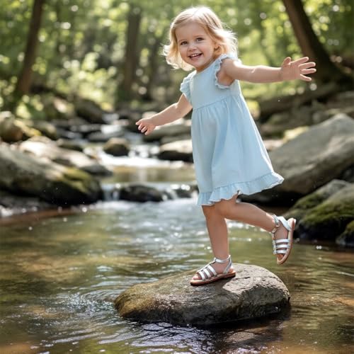 Image of Girls Gladiator Sandals with Adjustable Buckle Comfy Ankle Strappy Flat Shoes