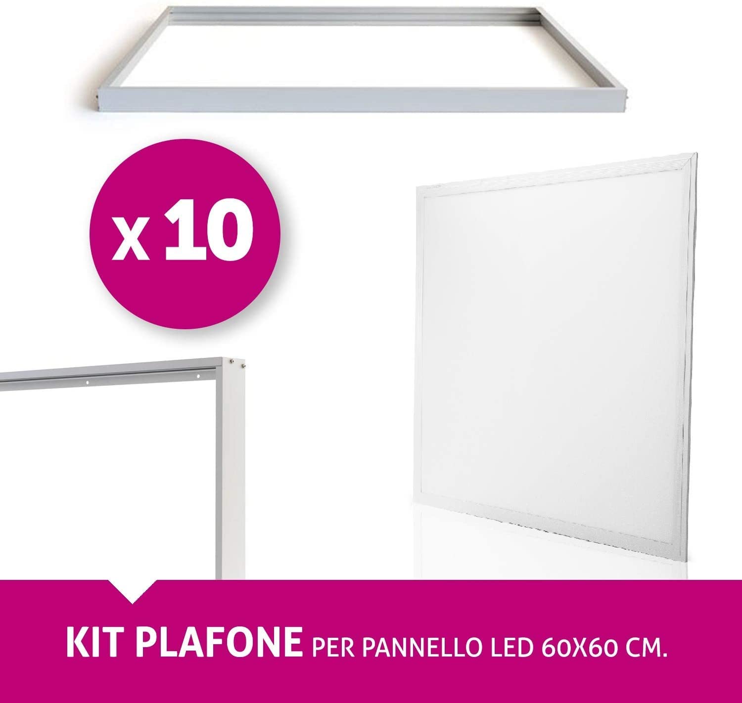 Superia Kit Montaggio a Plafone 60X60cm, Accessorio per Pannello LED PLUS, 10 Pezzi