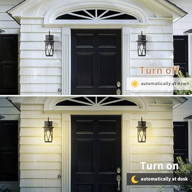 JYZ Dusk to Dawn Outdoor Wall Lantern, Craftsman Style Exterior Sconce Light with Water Ripple Glass, Traditional Porch Light Fixture Wall Mount Lamp for Front Porch Doorway Garage Patio Garden