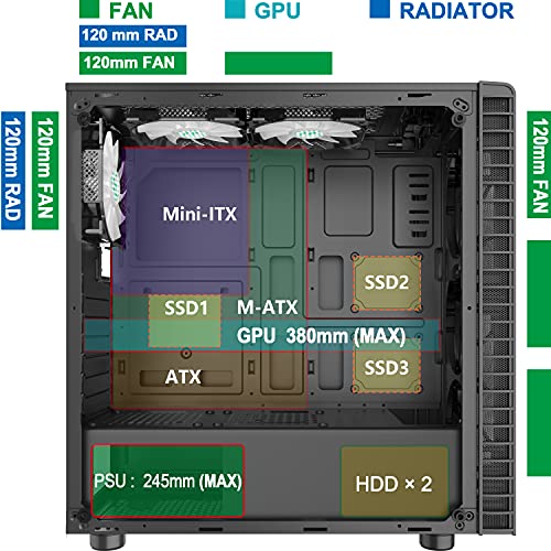 Snapklik.com : MUSETEX ATX PC Case Pre-Installed 6pcs ARGB Fans, USB 3. ...