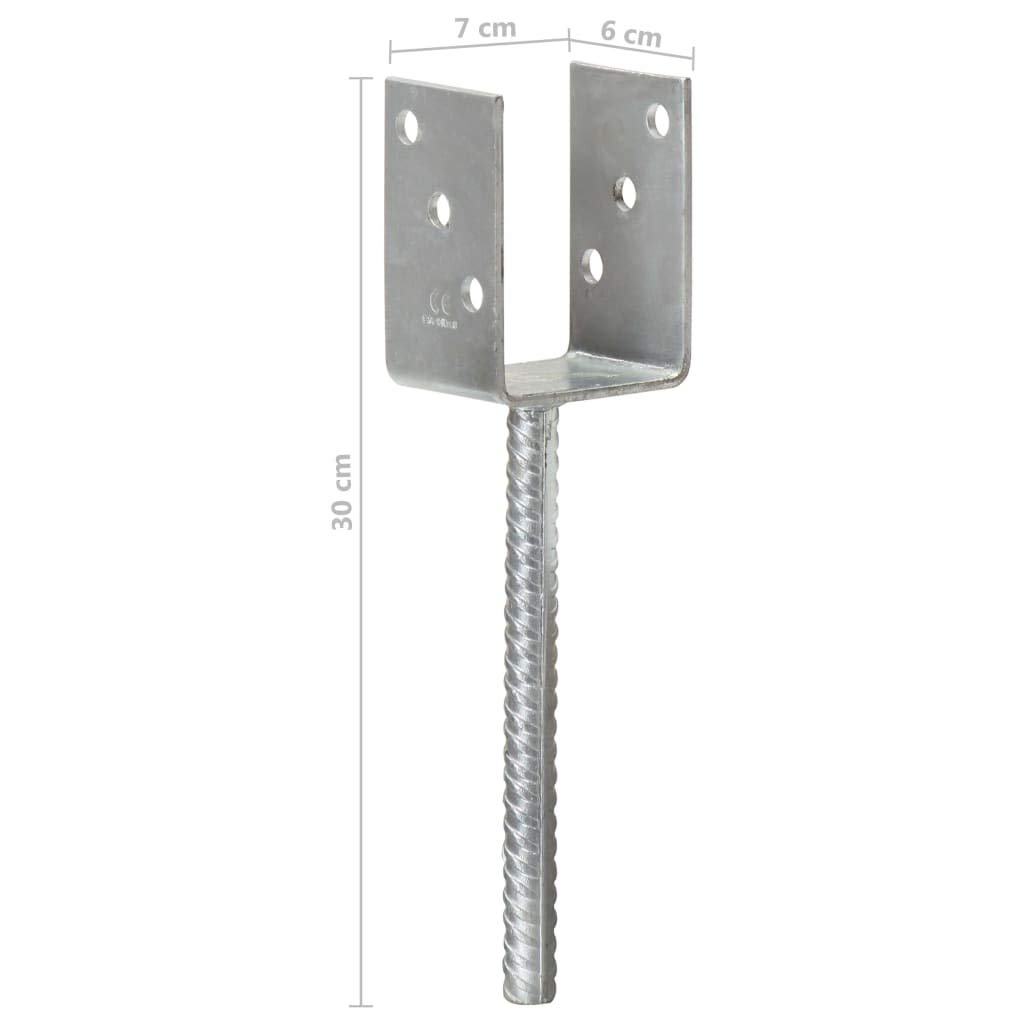 Postes de acero galvanizado 7 × 6 × 30 cm, 6 unidades plateadas, en forma de Y, con agujeros preperforados para postes de vallas, jardín, cenador, protección contra tormentas y fijación al aire