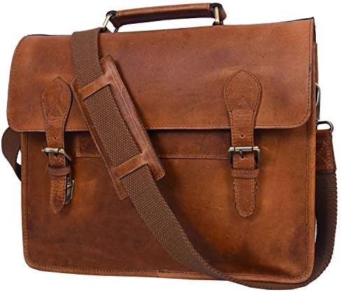 Addey Supply Company 15.5" Leather Messenger Bag for Laptop Briefcase Bag 15.5X3.5X11.5 inch Caramel