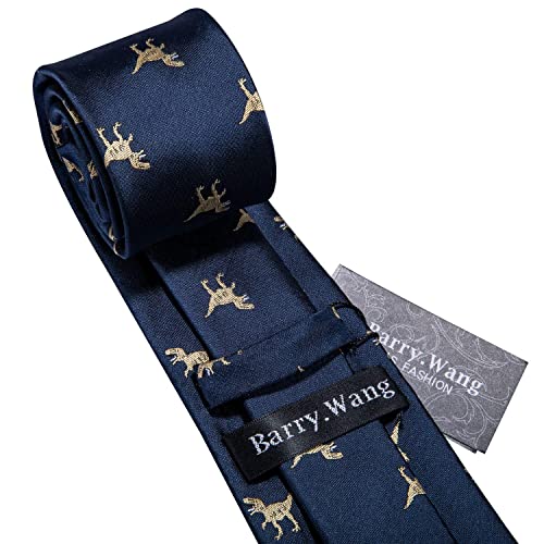 Image of Barry.Wang Fun Animal Ties for Men Designer Handkerchief Cufflink WOVEN Casual Necktie Set Festival