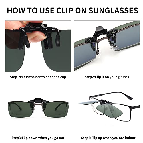 JM Polarized Clip on Sunglasses Frameless Flip Up Lens for Prescription Glasses Green4
