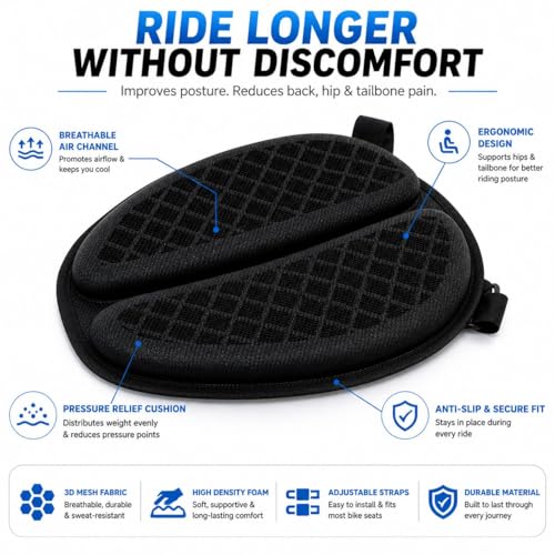 Image of Grandbiker Gel Air Seat Cushion | 3D Honeycomb Gel Structure Cover for Long Rides | Detachable Cover | Lumbar Support | Breathable | Durable Design for Avenger