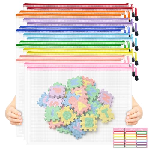 Image of 18pcs Mesh Zipper Pouch Board Games Storage Bags, 9 Colors Puzzle Bags, A3 17x12 Inches Large Reusable Zipper Bags for Organizing, Plastic Mesh Bags, Travel, School Office Organization