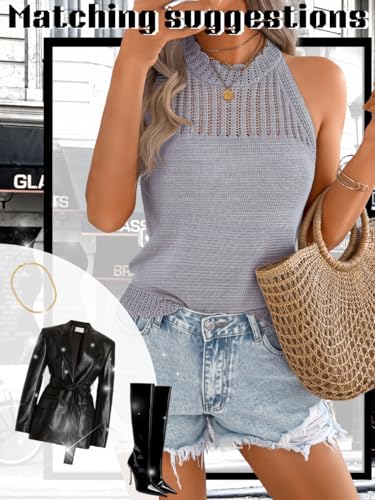 Image of ChiaoLezhee Women's Summer Knit Tank Tops, Racerback High Neck Lightweight Sweater Vest, Dressy Casual Outfits
