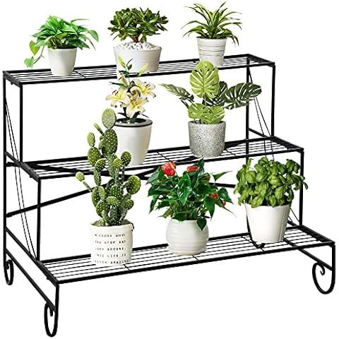 Outsunny Blumenständer Blumenregal aus Metall 3 Stufen Pflanzenregal Blumentreppe für innen und außen Garten Balkon Schwarz 95 x 63 x 72 cm Cover