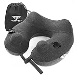 Travel Pillow of 2017, Jerrybox Inflatable Neck Support Pillow Travel Cushion 10s World Fastest Flight Pillow with 2 Airbags, 320 g,(U Shaped, Dark Grey)