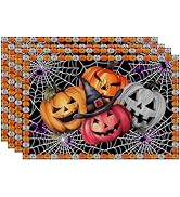 Pumpkin Bat Halloween Placemat Table Runner Theme, Holiday Kitchen Dining Table Decorations for I...