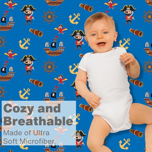 Image of Everyday Kids 2 Pack Fitted Boys Crib Sheet, 100% Soft Breathable Microfiber Baby Sheet, Fits Standard Size Crib Mattress 28in x 52in, Nursery Sheet - Pirates /Grey