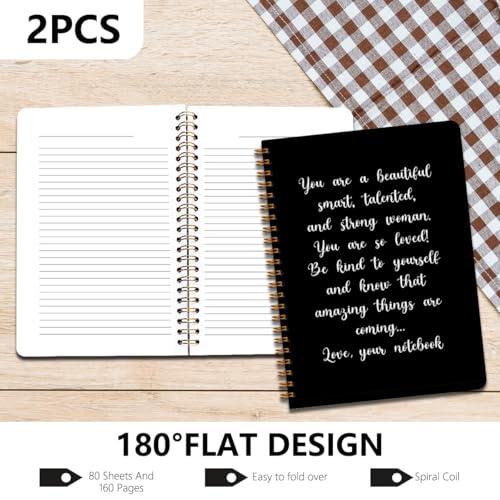 Image of 2pcs Inspirational Journal for Women, Appreciation Gifts College Ruled Spiral Notebook, Motivational Notebook 160 Pages Hardcover Notebooks Journals for Writing Travel Business Office