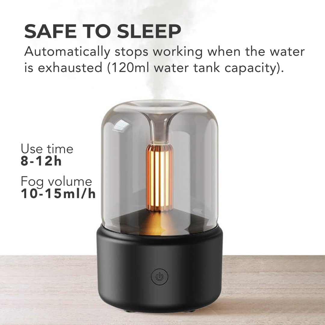 SCILLA 120ML Aroma Diffuser Flame Air Diffuser, Candlelight Humidifier, Portable Essential Oil Diffuser Noiseless Waterless Auto-Off Protection for Spa Home Yoga Office Bedroom(Black) - Image 6 thumbnail