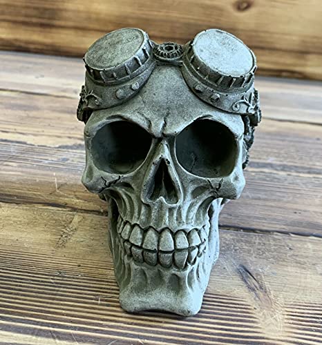Image of STONE GARDEN STEAM PUNK SKULL GOTHIC HUMAN HEAD ORNAMENT STATUE