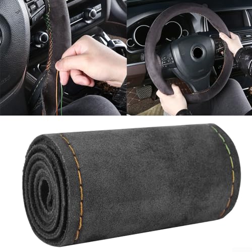 FACULX Funda antideslizante para volante de coche, de piel de ante con hilo de aguja
