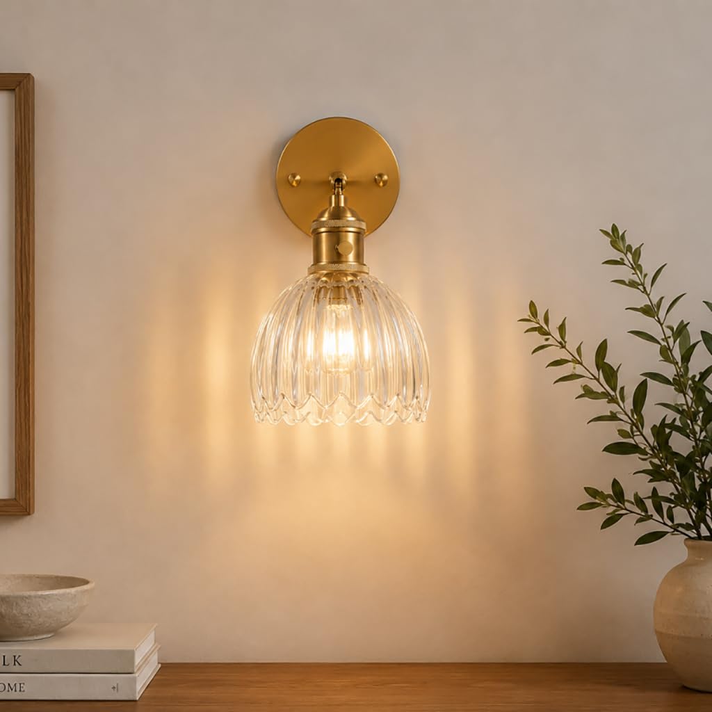 Lots de 2 Applique Murale Intérieure avec Interrupteur Lampe Murale en Verre Fleur Applique Salle de Bain Vintage E27 Luminaire Mural pour Chambre Salon Cuisine