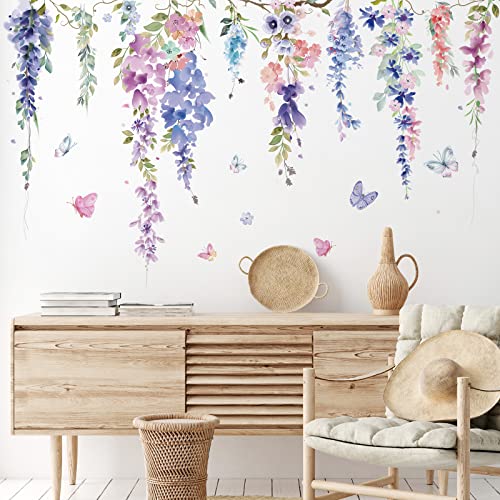 Image of Zonon 6 Pcs Flowers Wall Decals Stickers Vinyl Removable Peel and Stick Colorful Dragonflies Floral Wall Murals Decor for Bedroom Living Room Nursery(Elegant)