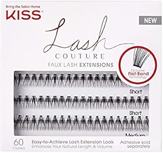 KISS Lash Couture Faux Lash Extensions, Style 'Venus', Exclusive Flat-Band Technology, Short & Medium Length, 60 Individual Lash Clusters