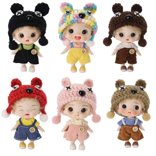 Cute BJD Blind Box,2 Random Poseable Dolls with Handmade Outfits & Crochet Hats,Birthday Gift for Girls,Surprise Mystery Box-Puff Bear Series