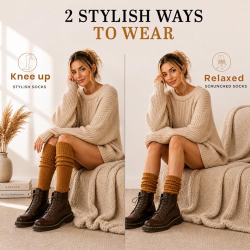 Image of Yacht & Smith 6 Pairs Women's Scrunched Slouch Socks, Cotton Boot Socks Bulk Pack for Everyday Comfort & Style, Size 9-11