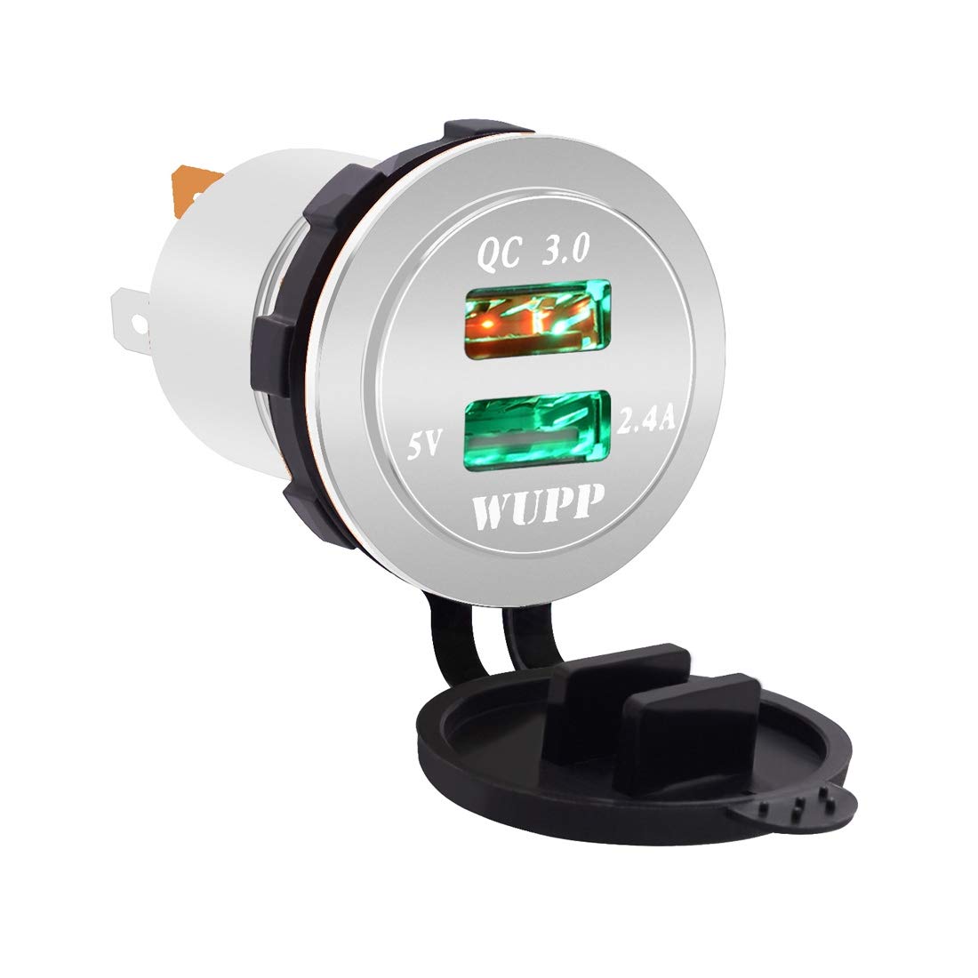 Coche Universal QC3.0 Doble Puerto USB Cargador de aleación de Aluminio de 2 Puertos USB 5V 2.4A Adaptador IP66 Jugador FreeLeben (Color : Green Light)