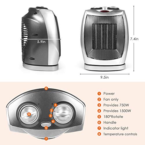Space Heater, Portable Space Heater with Adjustable Thermostat-1500w with Overheat Protection & Tip-Over Protection Personal Mini Heater Overheat Protection and Safety Cut-Off For the Home and Office - Thumbnail 5