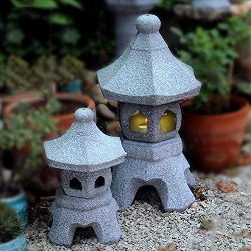 Koshsh Japanese Garden Lantern Frost-Proof Cast Stone Pagoda Japanese Garden Lamp,Tachi-Gata Pagoda Garden Lantern Stone Effect Carving Garden Decoration Statue #TOP1
