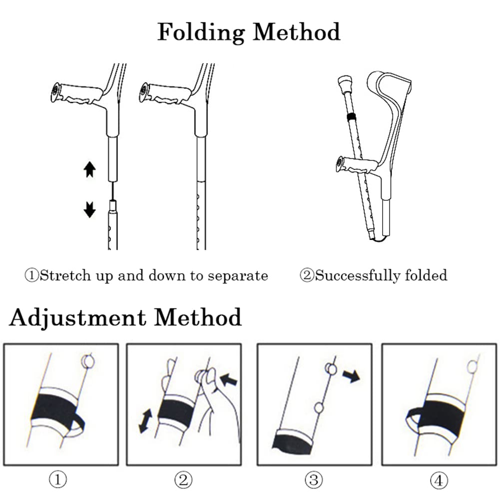 NGD 2 Unidades Muletas Ortopédicas,Muletas de Codo Plegables de Aluminio con Agarres Ergonómicos,Muletas para Caminar de Regulables en Altura Soporte Post Traumatismo o Cirugía