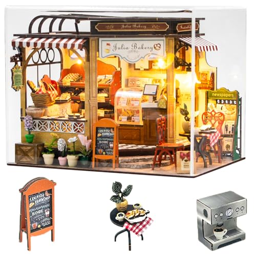 Roroom DIY Miniature and Furniture Dollhouse Kit,Mini 3D Wooden Doll House Craft Model with Dust Proof Cover and Music Movement,Christmas Valentine's Day Birthday Gift(M2422)