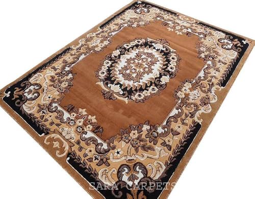 Image of Soft Thick Geometric Acrylic Washable Anti Skid Carpet. for Living Room Bedroom. Hall Size 9 x 12 feet (150X210 Cm) Gold D17