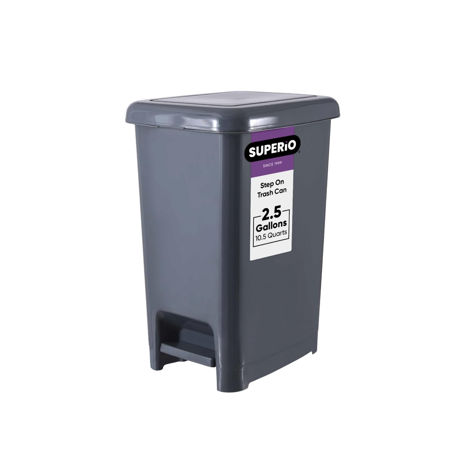 Superio Slim Trash Can with Foot Pedal – 2.5 Gallon Step-On Trash Can, Garbage Can, Small Trash Can for Bathroom, Kitchen, Office, Patio, or Backyard – Onyx Grey