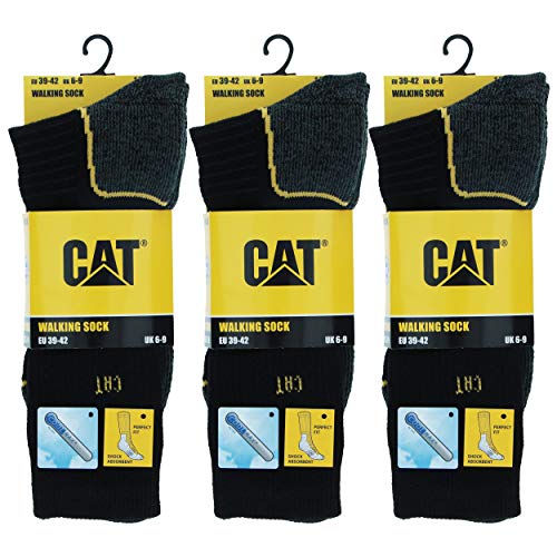 Caterpillar 3 Pares Calcetines Trabajo, Resistentes, Coolmax, All Weather (Negro, 43-46)