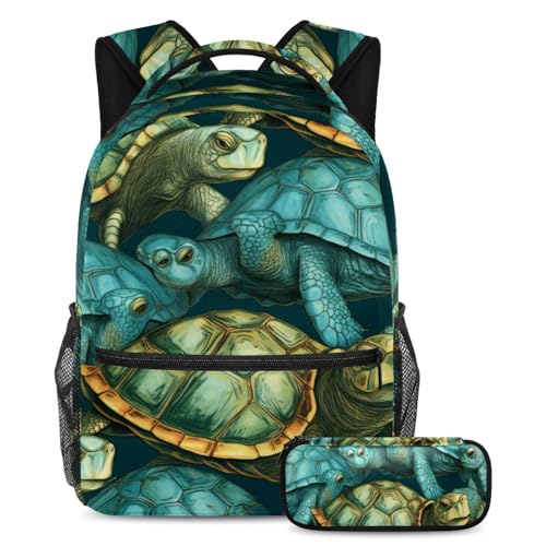 Sac à dos tortue bleu océan de grande capacité pour le lycée et les escapades