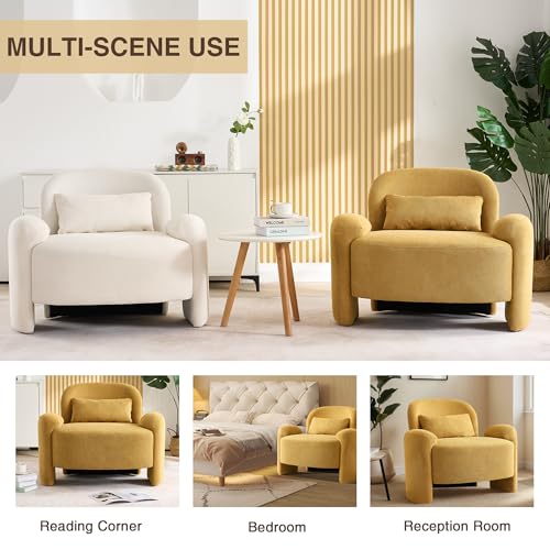 Image of LOULENS Oversized Accent Chair, Modern Linen Fabric Lounge Armchair for Living Room, Upholstered Comfy Reading Single Sofa Chair for Bedroom, Waiting Room, Corner, Office, Yellow