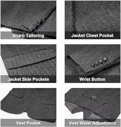 3 Pieces Tweed Herringbone Men's Suits Slim Fit, Tweed Vintage Blazer Vest Pants for Men for Groom Tuxedos Prom4