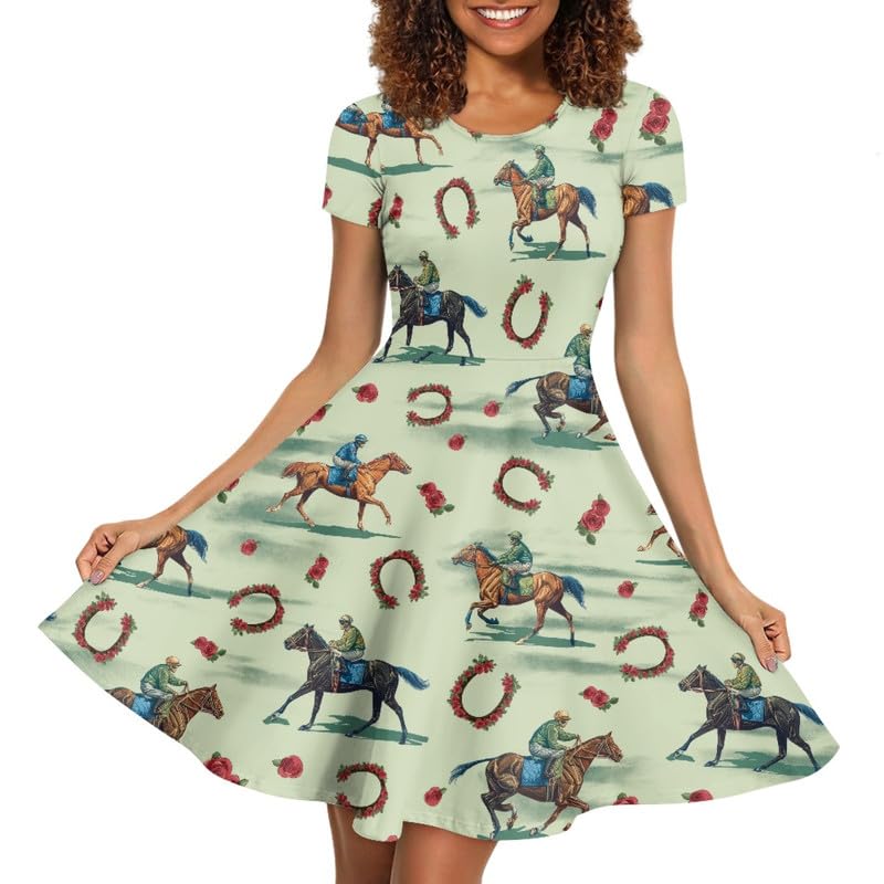Image of Irisjudy T Shirt Dress for Women Short Sleeve Girls Short Sleeve Dress Plus Size, O Neck Knee Length Midi Dress for Ladies