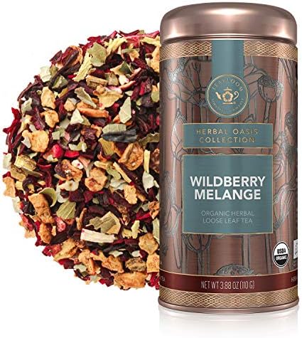 Teabloom Organic Herbal Tea, Wildberry Mélange Loose Leaf Tea, Berry Flavor Herbal Tea, USDA Organic Whole Leaf Blend, 3.88 oz/110 g Canister Makes 35-50 Cups