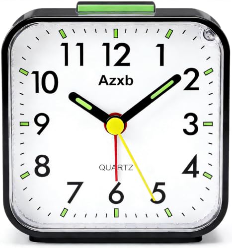 Image of Azxb Analog Alarm Clock, Silent No Ticking Battery Operated Travel Alarm Clock with Night Light, Snooze, Loud Alarm, Luminous, Quiet Small Desk Clock for Bedrooms Deep Sleeper Adults Kids, Easy Set