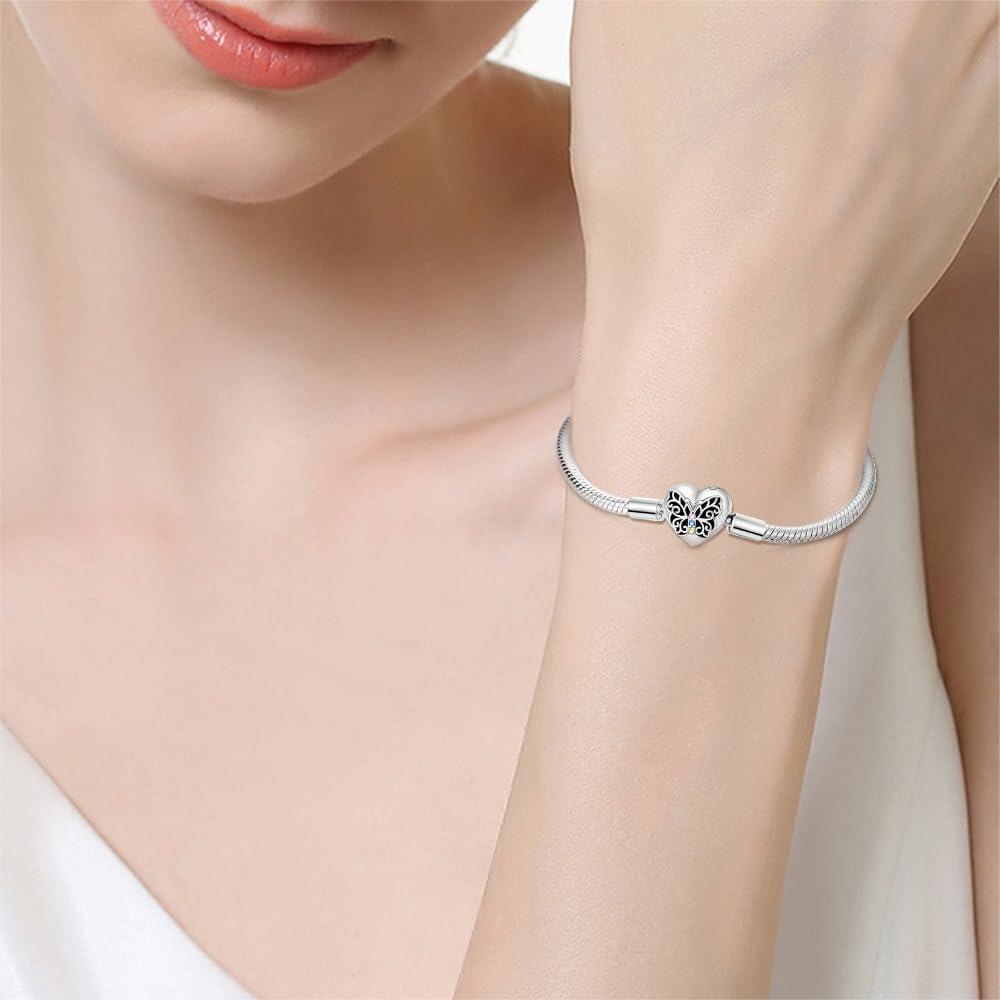 KUNSIR 925 Sterling Silver Snake Chain Bracelet Butterfly Bracelets with 5A Cubic Zirconia for Women Teen - Image 3