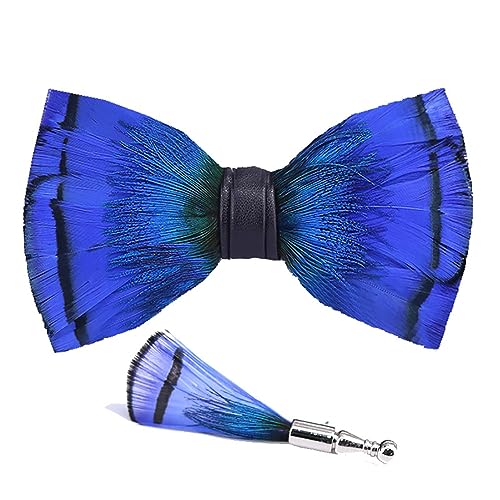 Handmade Peacock Feather Pre-tied Bow Tie and Brooch Set Banquet Tuxedo Bowtie Necktie for Men Wedding Dating (08)
