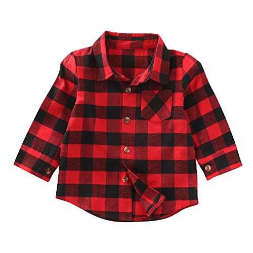 Baby Toddler Girls Boys Plaid Shirts Long Sleeve Big Check Blouse Autumn Top (1-2 Years, Red)
