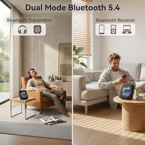 Image of CD Player Portable Bluetooth Rechargeable: CD Players for Home with 1800mAh Kegaudio Desktop Wall CD Player with Speakers Dust Cover FM Radio USB AUX Jack Remote Control