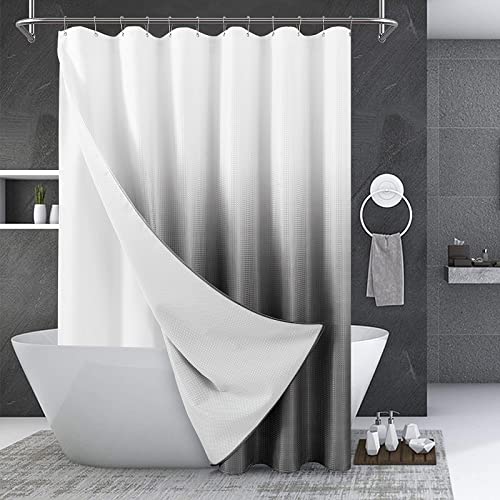 Grey Morden Shower Curtain With Liner, Grey An White Ombre Waffle Weave Textured Heavy Duty Hotel Style Gradual Shower Curtains For Bathroom Washable, 72X72 #TOP12