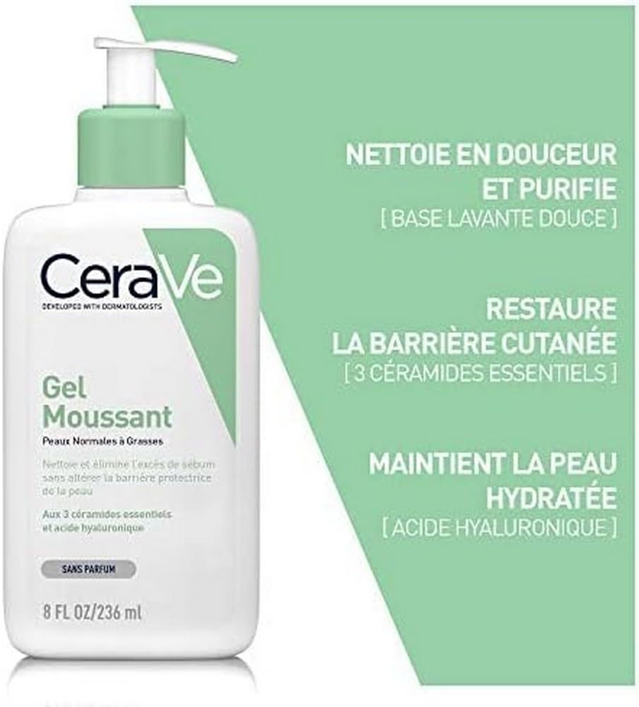 CeraVe Schiuma Detergente, Per Viso e Corpo, Per Pelli da Normali a Grasse, Azione Seboregolatrice, Pelle Detersa e Idratata, Con Niacinamide e 3 Ceramidi Essenziali, 2 x 473 ml
