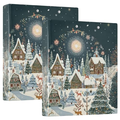 Image of 3 Ring Binder Christmas House Winter 1.5 inch Binders Three Ring Binders with Clipboard Fit 8.5'' x 11'' Paper 3 Interior PVC Clear Pockets for Office Supplies