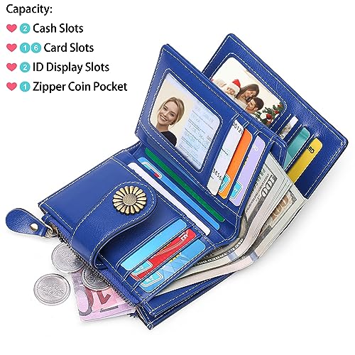 Custom Small Wallet,Engraved Name Wallets with RFID Blocking Clutch Purse Bifold Credit Card Holder with Zipper Coin Pocket for Women (Genuine Leather, Wax-Treasure Blue)3